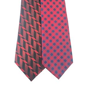 Lot of 2 IZOD & Arrow 100% Silk Neckties Red Black Blue Check Geometric‎ Modern